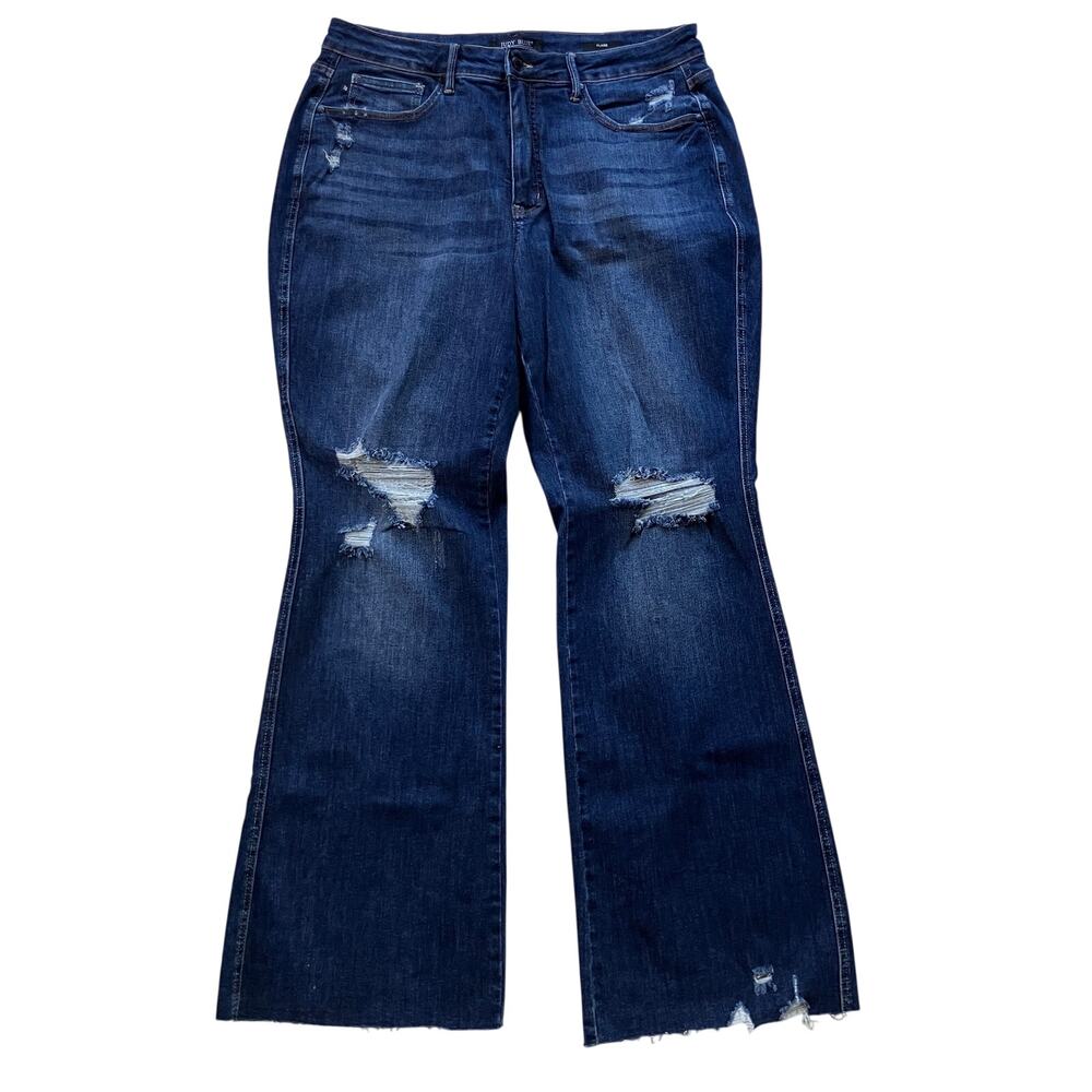 Judy Blue High Rise Flare Jeans Size 18W Medium Wash Distressed Stretch Raw Hem
